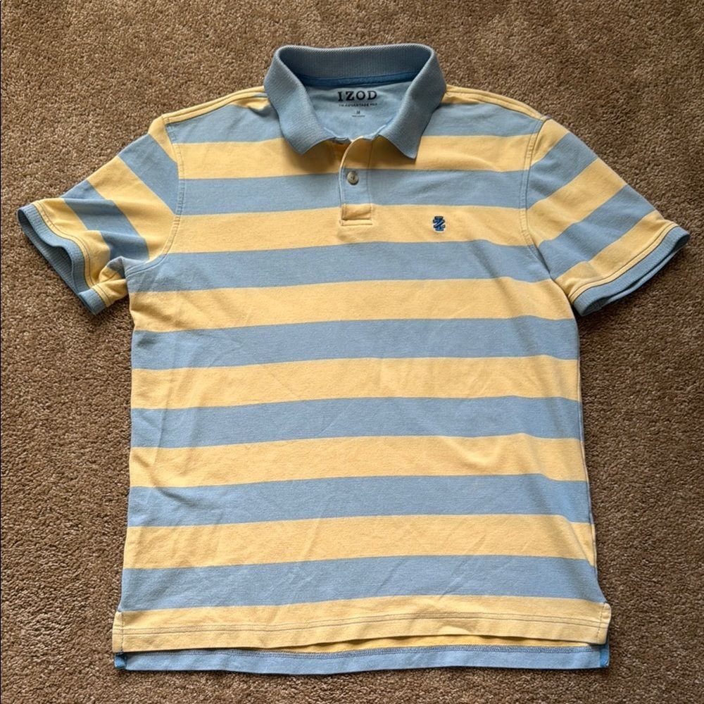 Izod Yellow and Blue Striped Polo Shirt Casual